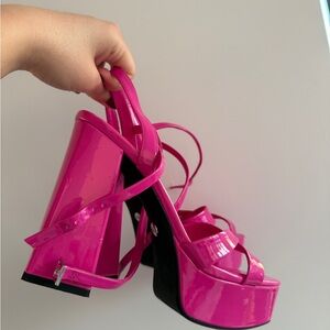 Hot Pink Strappy Platform Heels